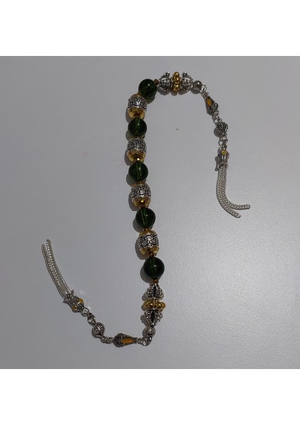 Usta Işi Pirinç Işlemeli ve Doğal Taşlı Zamak Zaza Tesbih - Özel Tasarım Zebercet Taşı (Peridot) fiyatları