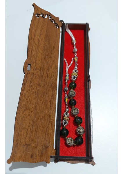 Usta Işi Pirinç Işlemeli ve Doğal Taşlı Zamak Zaza Tesbih - Özel Tasarım Zebercet Taşı (Peridot)