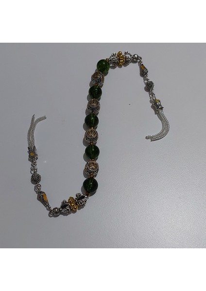 Usta Işi Pirinç Işlemeli ve Doğal Taşlı Zamak Zaza Tesbih - Özel Tasarım Zebercet Taşı (Peridot) fiyatları