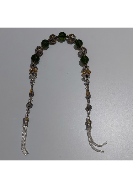 Usta Işi Pirinç Işlemeli ve Doğal Taşlı Zamak Zaza Tesbih - Özel Tasarım Zebercet Taşı (Peridot) modelleri