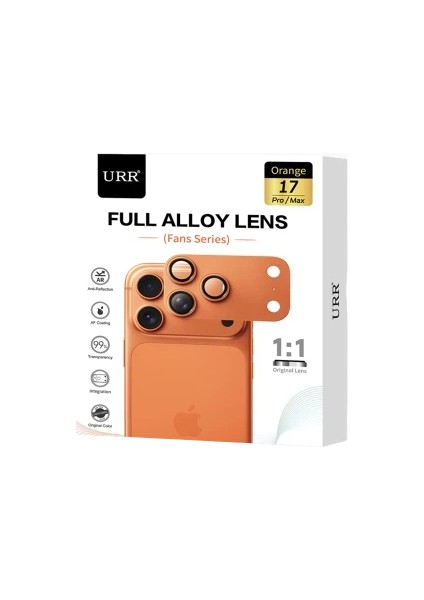 Apple iPhone 17 Pro Max Fans Series Full Alloy Kamera Lens Koruyucu - Turuncu