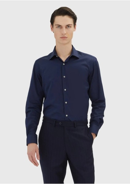 Lacivert Regular Fit Dokuma Klasik %100 Pamuk Gömlek fiyatları