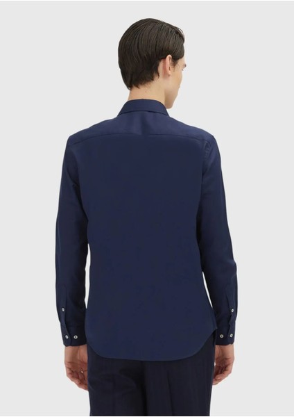 Lacivert Regular Fit Dokuma Klasik %100 Pamuk Gömlek