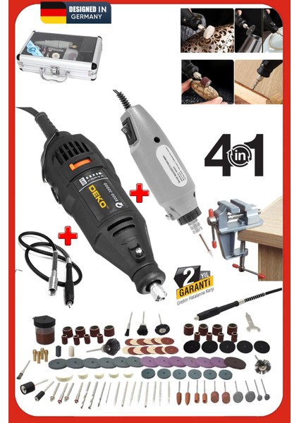 Çift Makine 500 Watt 362 Parça Hobi Gravür Oyma Taşlama Zımpara Gravür Seti + Mengene Hediyeli 4ın1 modelleri
