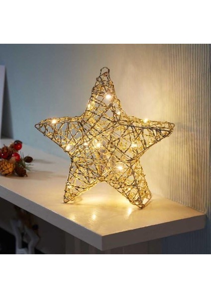 Yapay Noel Dekoru 45 cm Büyük LED Işıklı Altın Yıldızlı Noel Dekorasyonu Yılbaşı Süsü Yılbaşı Hediyeleri