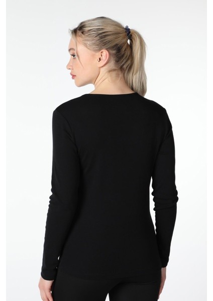 Kadın Uzun Kollu Bisiklet Yaka Tişört Siyah modelleri