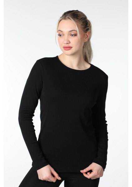 Kadın Uzun Kollu Bisiklet Yaka Tişört Siyah fırsatları