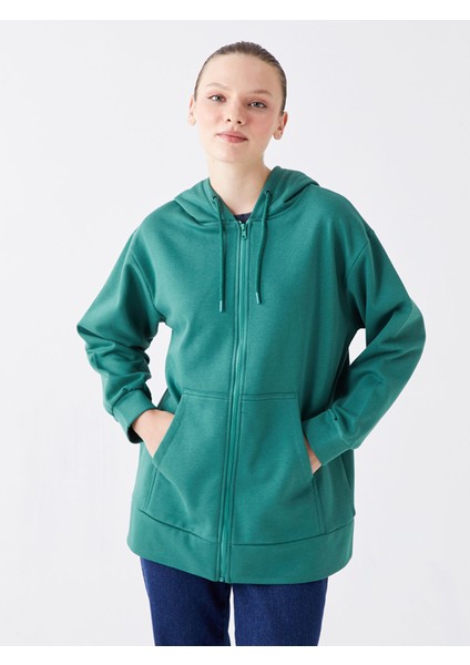 Yeni Sezon Kapüşonlu Düz Oversize Kadın Kalın Fermuarlı Sweatshirt modelleri