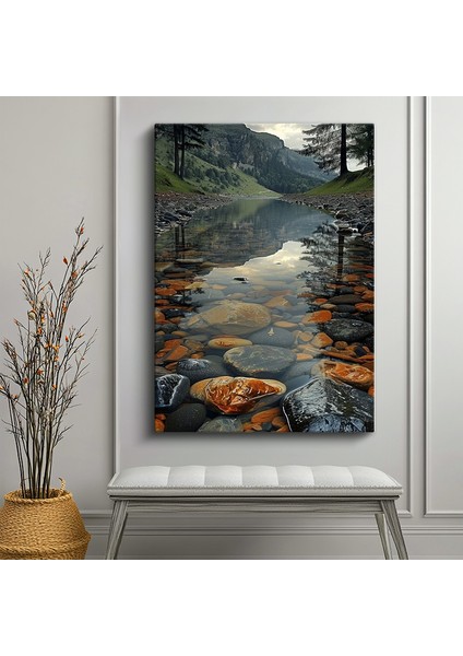 Tekli Dikey Kanvas Tablo Nehir Taştan Zemin Berrak Su Manzarası Doğa Tabloları Ev Ofis Salon Duvar Dekoru fiyatları