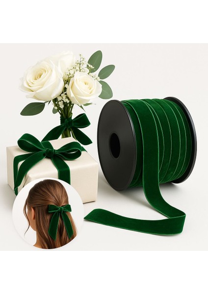2.5 cm Düz Kadife Şerit – Yeşil – 5 Metre Premium Tekstil Aksesuarı fiyatları
