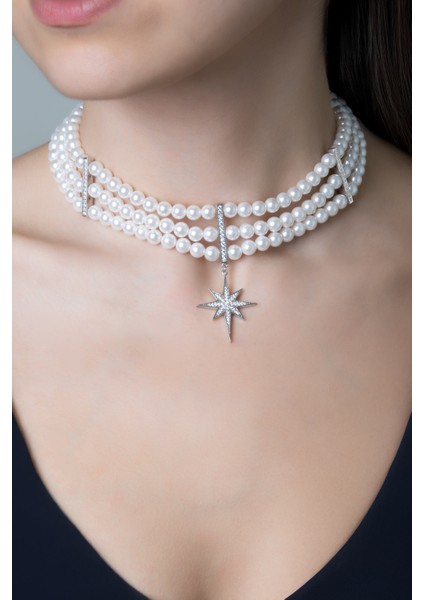 Audrey 18 Ayar Beyaz Altın Kaplama 40 cm Gümüş Choker Inci Kolye modelleri