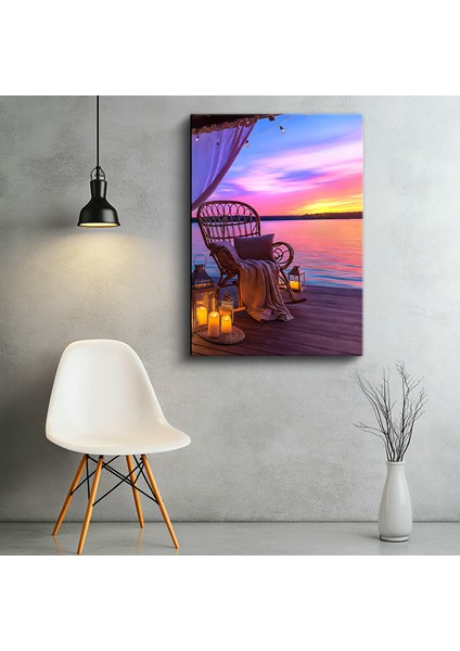 Tekli Dikey Kanvas Tablo Iskele Mum Işık Efektli Sallanan Sandalye Romantik Tablolar Ev Ofis Salon Duvar Dekoru