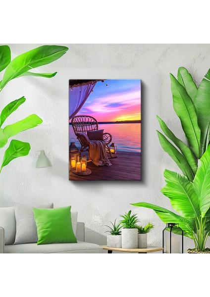 Tekli Dikey Kanvas Tablo Iskele Mum Işık Efektli Sallanan Sandalye Romantik Tablolar Ev Ofis Salon Duvar Dekoru fiyatları