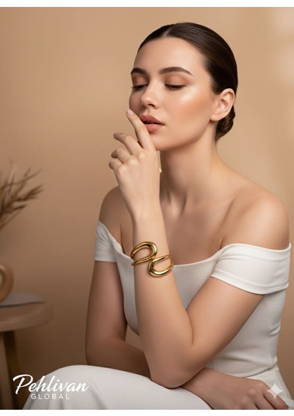 Sanatsal Kıvrımlı Tasarım Kalın Çelik Bileklik