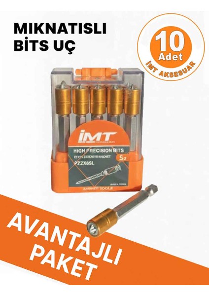 Mıknatıslı Bits Uç 10 Adet Ph2 65 mm Yıldız Vida Tutucu Sökme Yıldız Matkap Vidalama Ucu S2 Çeliği