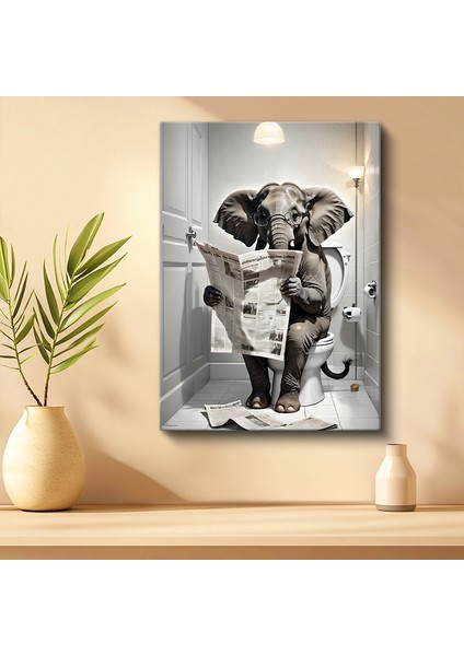 Tekli Dikey Kanvas Tablo Fil Tuvalette Gözlüklü Gazete Okuyor Komik Tablolar Ev Ofis Salon Duvar Dekoru fiyatları