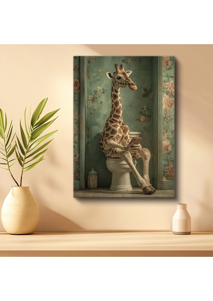Tekli Dikey Kanvas Tablo Zürafa Tuvalette Telefonla Oynayan Oturuyor Komik Tablolar Ev Ofis Salon Duvar Dekoru fiyatları