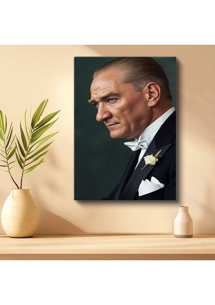 Tekli Dikey Kanvas Tablo Atatürk Smokinli Yan Profil Yakın Çekim Atatürk Tabloları Ev Ofis Salon Duvar Dekoru fiyatları