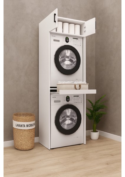 Vitim Mdf Beyaz Çamaşır Makinesi ve Kurutma Makinesi Dolabı