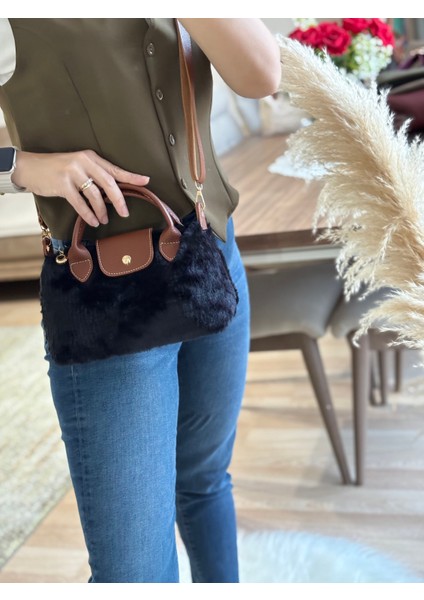 Siyah Peluş Taba Saplı El ve Omuz Çantası fiyatları