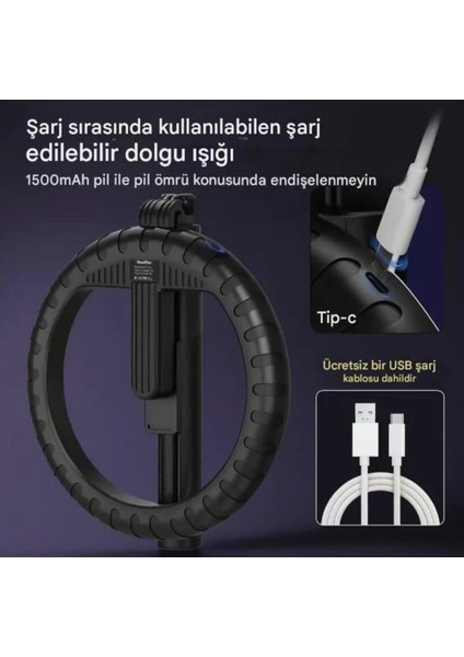 Selfie Çubuğu Taşınabilir 210 cm Tripod Selfie Işığı, Ayarlanabilir Yükseklik Uzaktan Kumandalı fiyatları