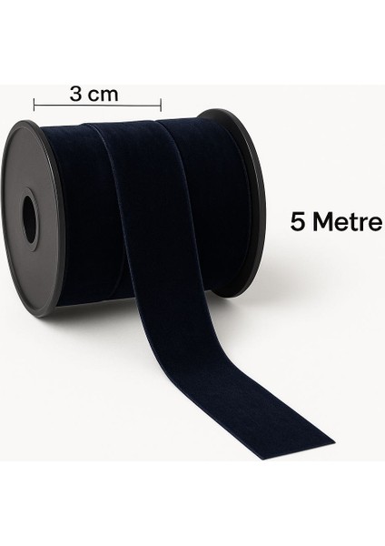 3 cm Düz Kadife Şerit – Lacivert – 5 Metre Premium Tekstil Aksesuarı