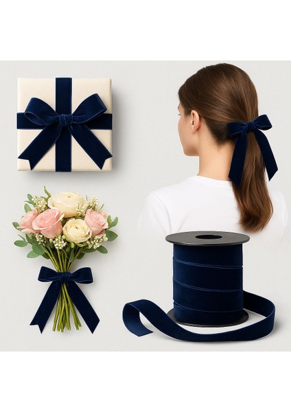 3 cm Düz Kadife Şerit – Lacivert – 5 Metre Premium Tekstil Aksesuarı fiyatları