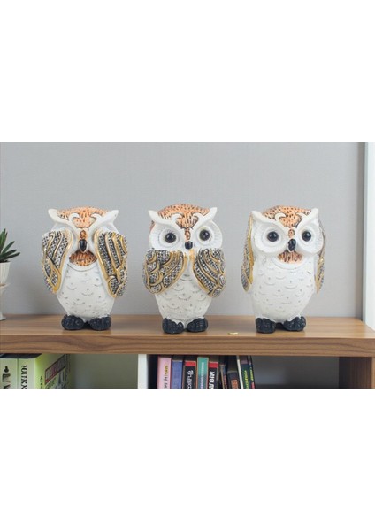 Feng Shui Görmedim Duymadım Bilmiyorum 3’lü Baykuş Biblo Seti 10 Cm. Dekoratif Ev & Ofis Hediyesi