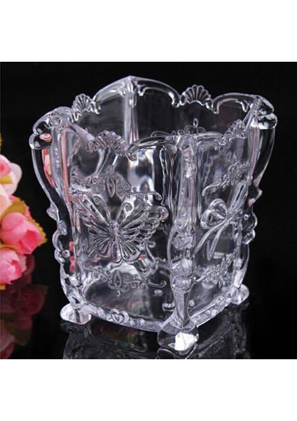 Dekoratif Şeffaf Makyaj Manikür Aletleri Kalemlik Fırçalık Organizer Kelebek Desen fiyatları