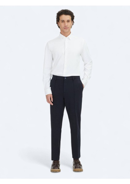 Lacivert Dokuma Jogging Fit Casual Pamuk Karışımlı Pantolon