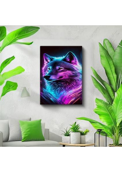 Tekli Dikey Kanvas Tablo Kurt Neon Işık Efektli Yakın Çekim Hayvan Tabloları Ev Ofis Salon Duvar Dekoru fiyatları