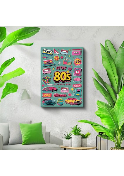 Tekli Dikey Kanvas Tablo Etiketler Retro 80S Çizimler Karışık Desen Retro Tablolar Ev Ofis Salon Duvar Dekoru fiyatları