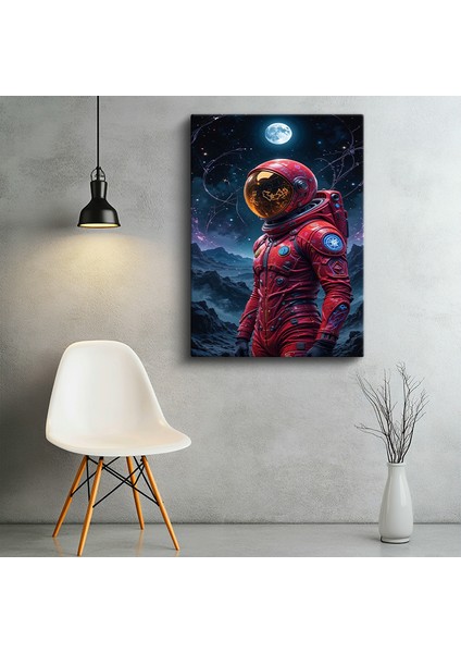 Tekli Dikey Kanvas Tablo Astronot Kırmızı Elbiseli Ay Yüzeyi Manzarası Uzay Tabloları Ev Ofis Salon Duvar Dekoru fiyatları