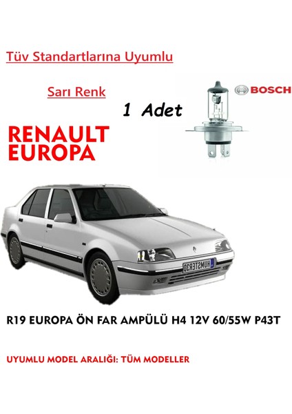 R19 Europa Uyumlu Ön Far Ampülü Sarı Renk 60/55W