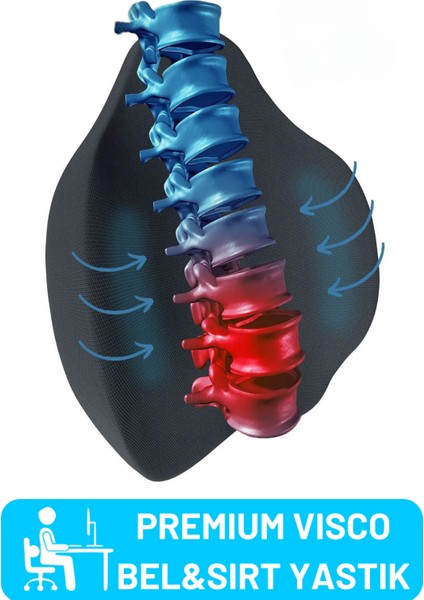 Büyük Boy Visco Bel ve Sırt Destek Yastığı, Ortopedik Rahatlık
