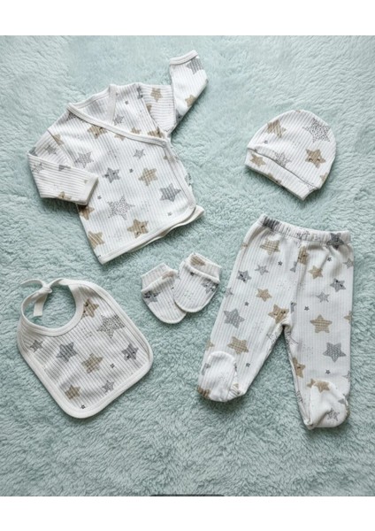 Yıldız Desenli 5’li Yenidoğan Bebek Seti - Hastane Çıkışı