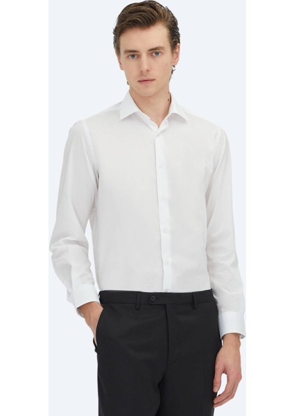Beyaz Regular Fit Dokuma Klasik Pamuk Karışımlı Gömlek modelleri