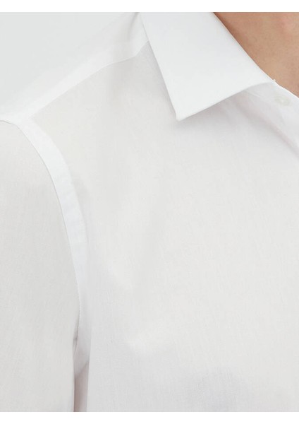 Beyaz Regular Fit Dokuma Klasik Pamuk Karışımlı Gömlek indirimleri