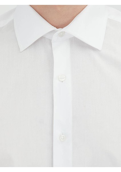 Beyaz Regular Fit Dokuma Klasik Pamuk Karışımlı Gömlek