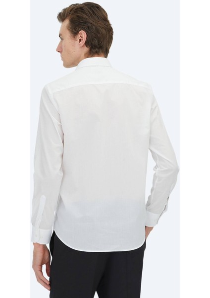 Beyaz Regular Fit Dokuma Klasik Pamuk Karışımlı Gömlek
