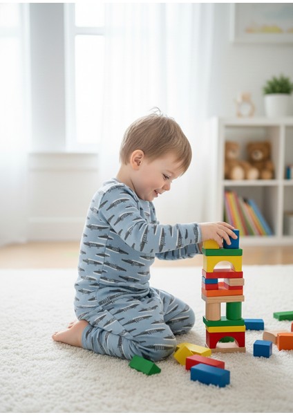 Tatlı Timsah Desenli Pamuk Erkek Çocuk Pijama Takımı – Nefes Alan, Rahat Kumaşt modelleri