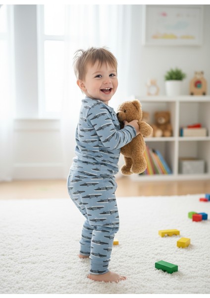 Tatlı Timsah Desenli Pamuk Erkek Çocuk Pijama Takımı – Nefes Alan, Rahat Kumaşt fırsatları