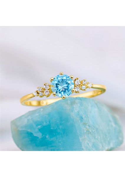 14 Ayar Altın Minimal Akuamarin Yüzük
