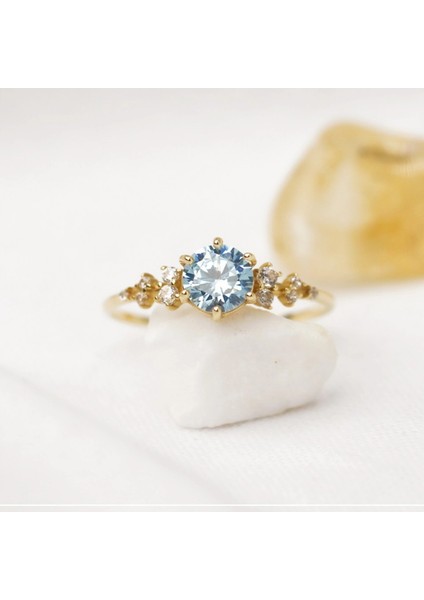 14 Ayar Altın Minimal Akuamarin Yüzük modelleri