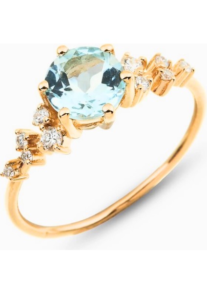 14 Ayar Altın Minimal Akuamarin Yüzük fırsatları