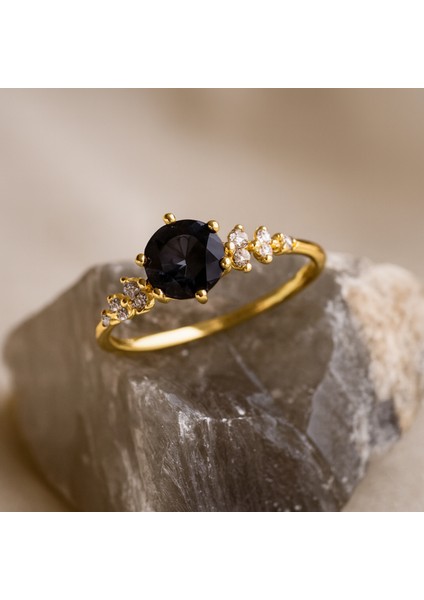14 Ayar Altın Minimal Siyah Oniks Yüzük indirimleri
