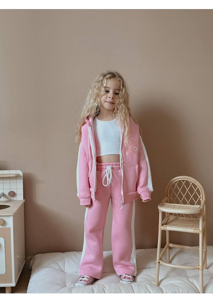 Kız Çocuk Şeritli Kapüşonlu Sweatshirt Kışlık Eşofman Takım fiyatları