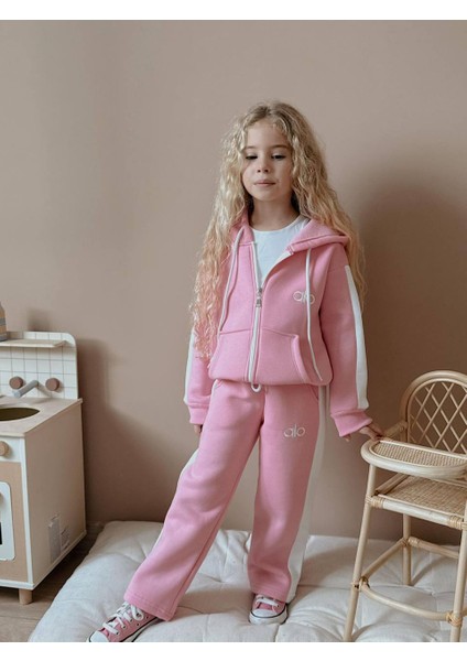 Kız Çocuk Şeritli Kapüşonlu Sweatshirt Kışlık Eşofman Takım modelleri
