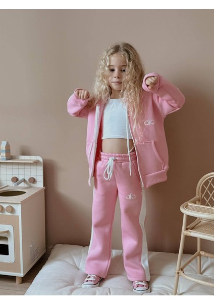 Kız Çocuk Şeritli Kapüşonlu Sweatshirt Kışlık Eşofman Takım fırsatları