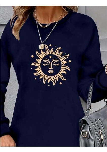 Kadın Uzun Kollu Bisiklet Yaka Güneş Desenli Viskon Iki Iplik Elbise fiyatları